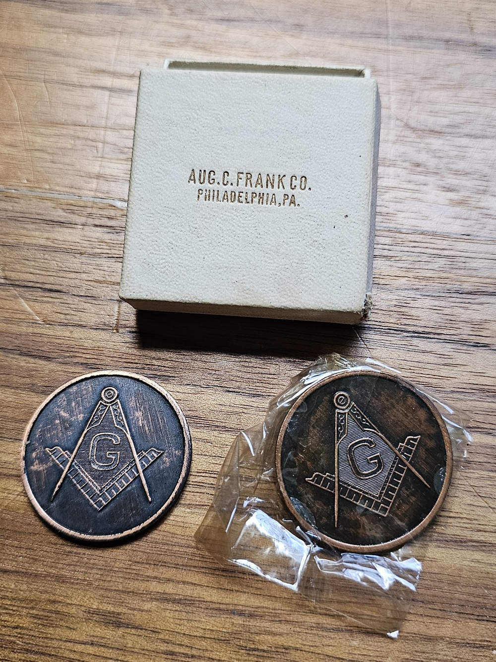 2 Vintage Made A Mason Masonic  Challenge Coins Token Medallion Engravable Blank